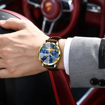 POEDAGAR Luxury Classic Men Clock Waterproof Luminous Chronograph Fashion Man Watch Leather Quartz Casual Business Men's Watches