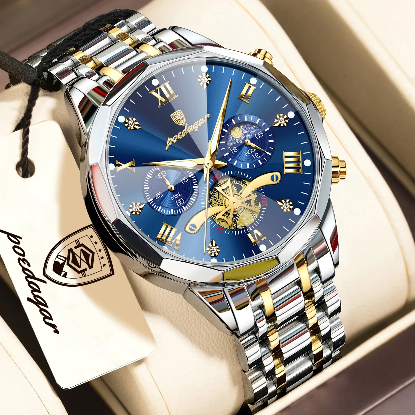 POEDAGAR Top Original Men Clock Waterproof Luminous Chronograph Man Wristwatch Stainless Steel Luxury Quartz Men's Watches Reloj