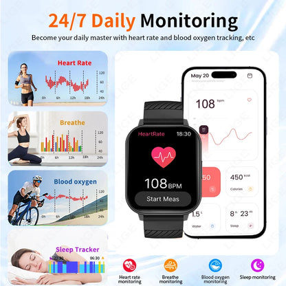 LIGE New Bluetooth Call Smart Watches Women Wrist Watch Sports Fitness Watches IP67 Waterproof Smartwatch For iPhone Android iOS