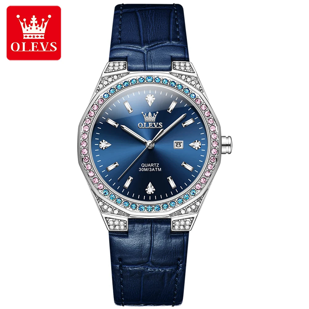 OLEVS 5606 Luxury Women's Watches Diamond Lap Leather Strap Waterproof Luminous Ladies Wristwatch Quartz Watch for Women Relogio