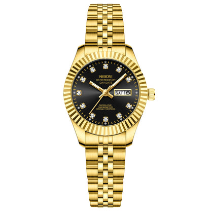 NIBOSI Fashion Women Watches Top Brand Luxury Diamond Ladies Quartz Watches Business Week Display Female Clock Wristwatch Reloj