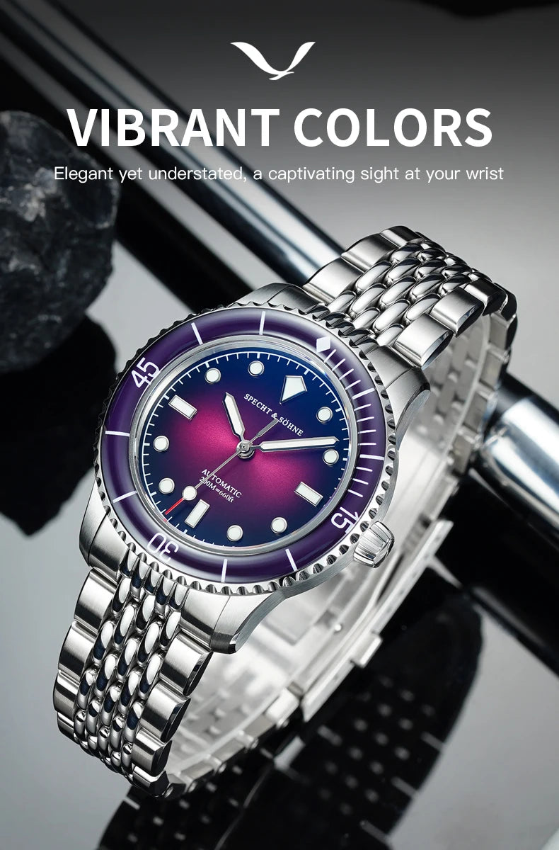 2026 New Specht & Söhne 39mm Vintage Men Dive Watch Automatic Mechanical Watches Sapphire Crystal BGW Luminous Waterproof 200m