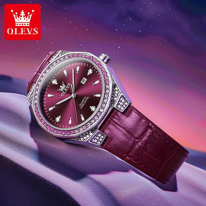 OLEVS 5606 Luxury Women's Watches Diamond Lap Leather Strap Waterproof Luminous Ladies Wristwatch Quartz Watch for Women Relogio