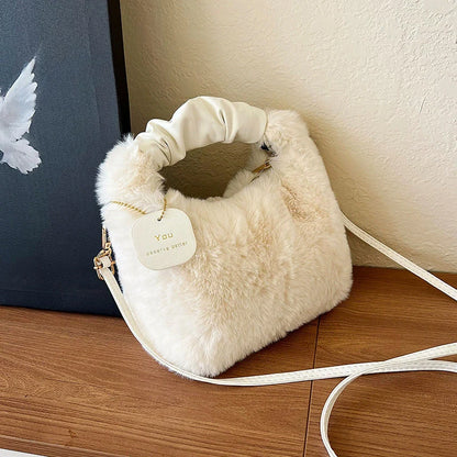 Luxury Designer Winter Plush Shoulder Bag for Women Soft Ladies Clutch Purse Cute Fashion Party Underarm Handbag