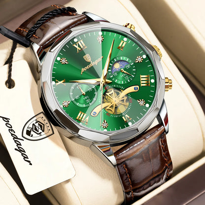 POEDAGAR Luxury Classic Men Clock Waterproof Luminous Chronograph Fashion Man Watch Leather Quartz Casual Business Men's Watches
