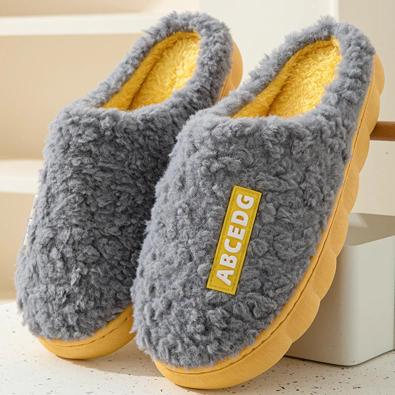 Winter Mens Slippers Warm Home Slippers Couple Indoor Non-slip Slides New Soft Sole Fur Cotton Shoes Plush Casual Women Slippers