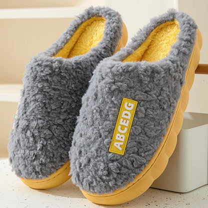 Winter Mens Slippers Warm Home Slippers Couple Indoor Non-slip Slides New Soft Sole Fur Cotton Shoes Plush Casual Women Slippers
