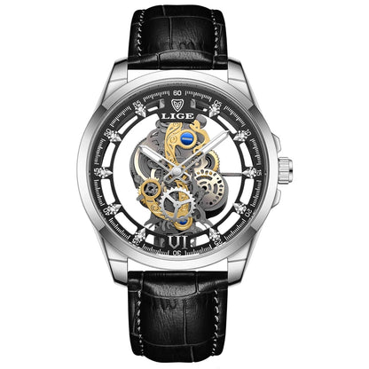 2025 LIGE Men Watch Skeleton Automatic Quartz Watch Gold Skeleton Vintage Man Watch Mens Watches Top Brand Luxury часы мужские