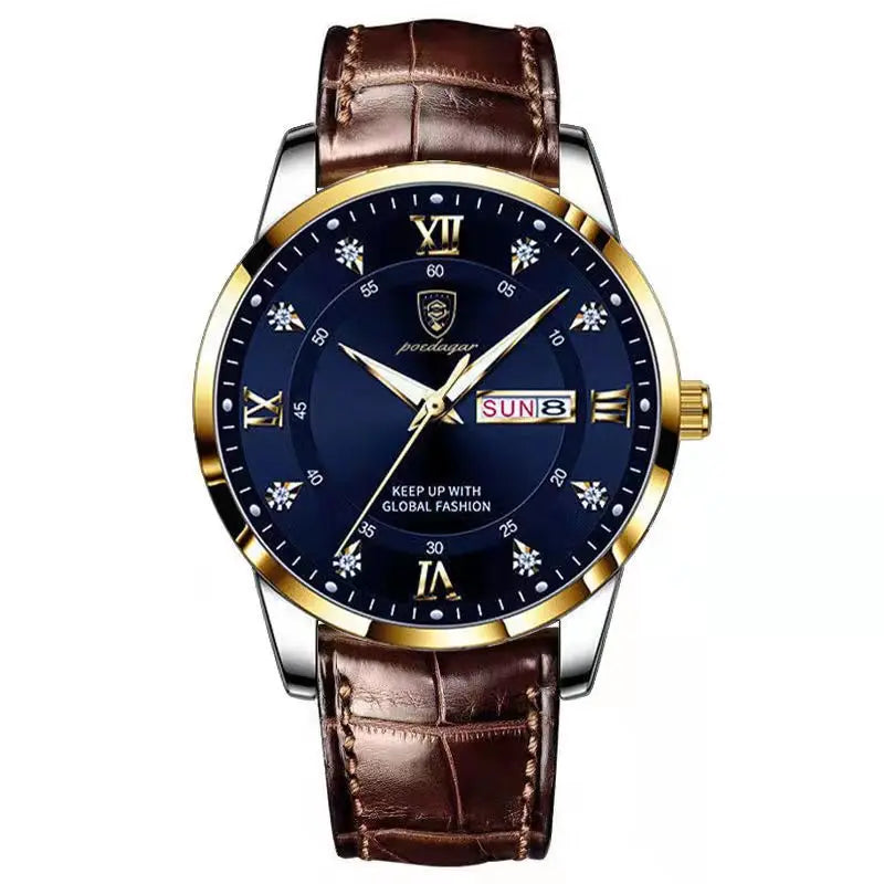 POEDAGAR Original High Quality Men Watch Waterproof Luminous Leather Sports Man Wristwatch Quartz Stylish Casual Watches For Men