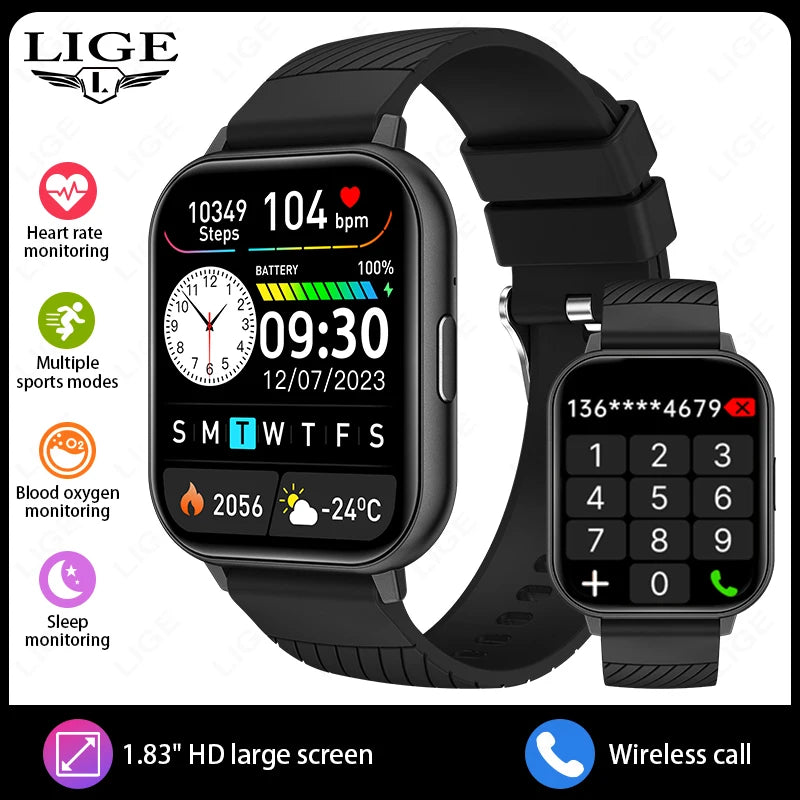 LIGE New Bluetooth Call Smart Watches Women Wrist Watch Sports Fitness Watches IP67 Waterproof Smartwatch For iPhone Android iOS
