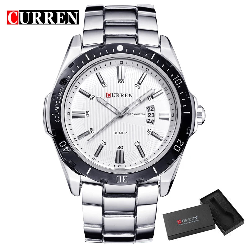 CURREN Fashion Men's Quartz Watch Stainless Steel Waterproof Luminous Man Watch Chronograph Date Multifunction Watches For Men