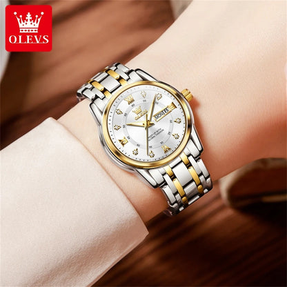 OLEVS Women's Watches Fashion Gold Original  Stainless Steel Waterproof Luminous Wrist Watch Date Classic Elegant Ladies Watch
