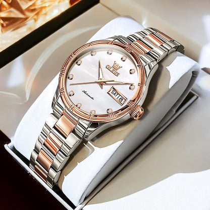 OLEVS New Fashion Ladies Watch Top Brand Casual Automatic Mechanical Watches Date Steel Waterproof Women Male Clock Wristwatch