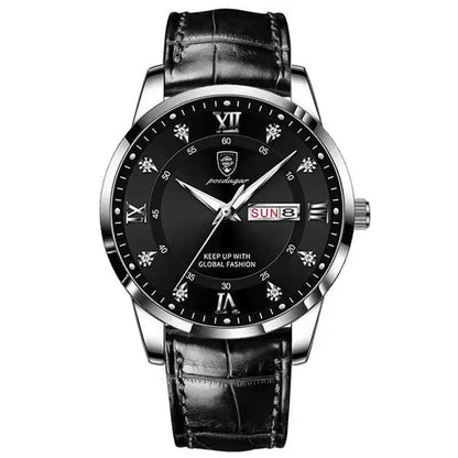 POEDAGAR Original High Quality Men Watch Waterproof Luminous Leather Sports Man Wristwatch Quartz Stylish Casual Watches For Men
