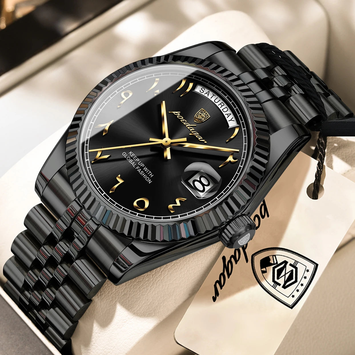 POEDAGAR Brand Fashion Men Clock Waterproof Date Week Business Man Watch Stainless Steel High Quality Quartz Men's Watches Reloj