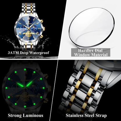 POEDAGAR Top Original Men Clock Waterproof Luminous Chronograph Man Wristwatch Stainless Steel Luxury Quartz Men's Watches Reloj