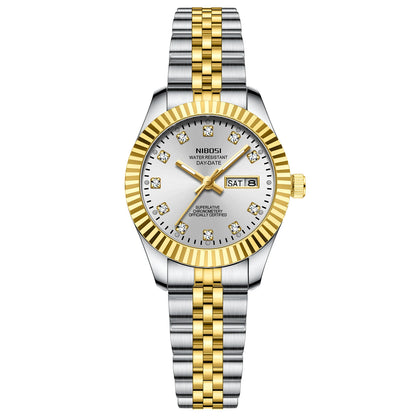 NIBOSI Fashion Women Watches Top Brand Luxury Diamond Ladies Quartz Watches Business Week Display Female Clock Wristwatch Reloj