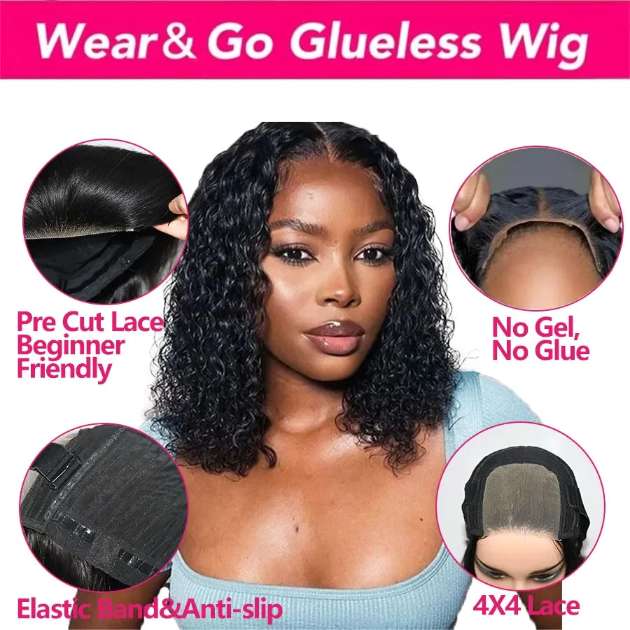 Short Ready to Wear Glueless Curly Bob Wig Human Hair 4x4 13x4 Closure Frontal Wigs Wear and Go Brazilian Wigs for Woman on Sale