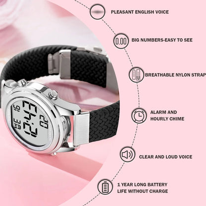Hearkent Talking Watch Clock for Blind Women Digital Watch Casual Wristwatch Alarm English/German/Spanish/French Speaking Watch