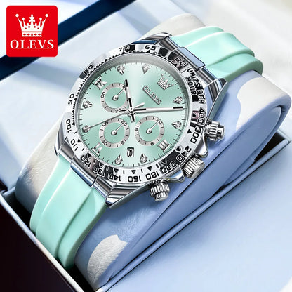 OLEVS Luxury Ladies Fashion High Quality Quartz Watch Calendar Waterproof Quality Women Watches Silicone Strap Clock Reloj