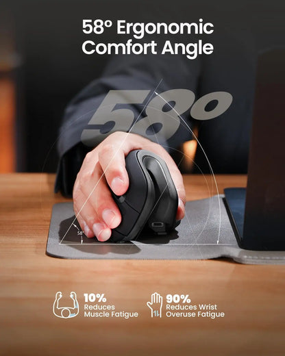 ProtoArc Ergonomic Mouse EM11 NL BT Rechargeable Wireless Vertical Mouse 2.4GHz Optical Mice for Windows, Mac OS