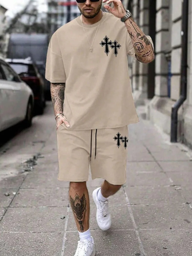 New Men's Summer Set Short-Sleeve T-Shirt Two-Piece Set Stylish Athletic Wear 3D Gradient Print Casual Shorts and T-Shirt Set