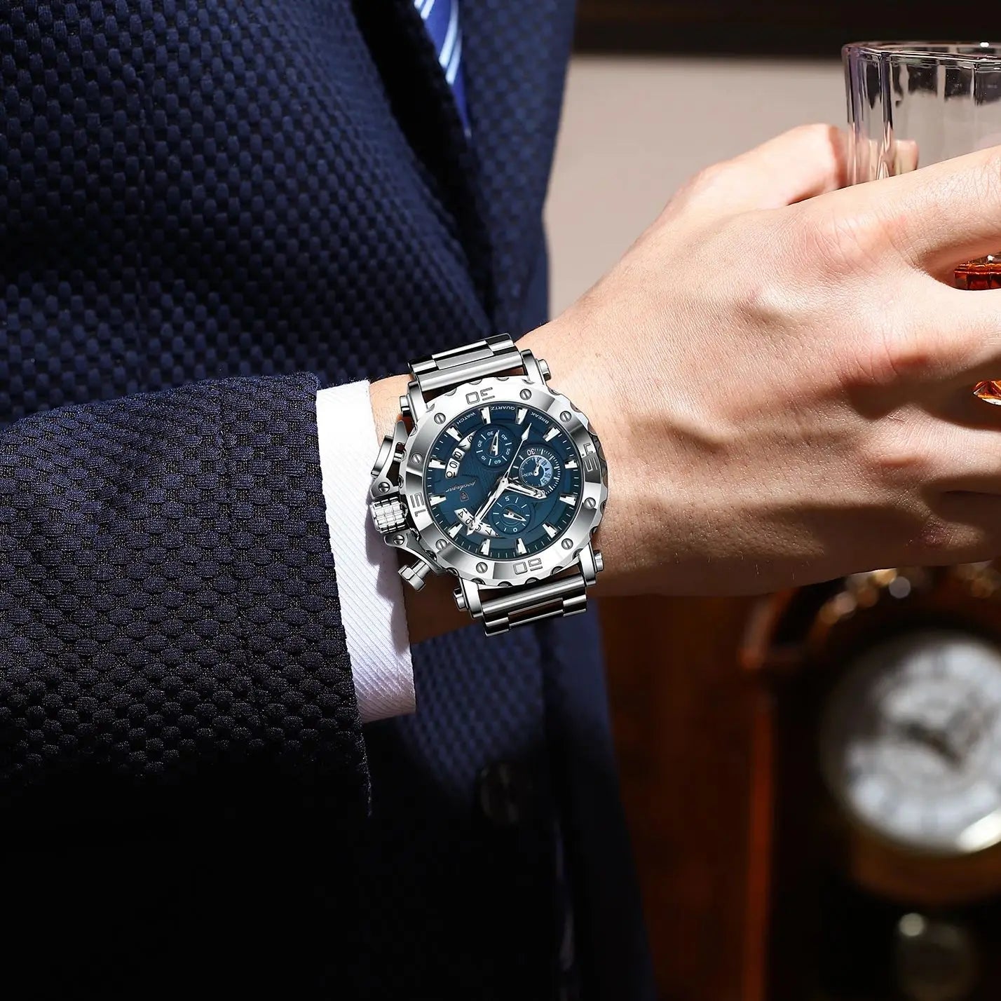 POEDAGAR Luxury Men's Watch Calendar Luminous Waterproof Man Clock Chronograph Stainless Steel Quartz Watches For Men Reloj Gift