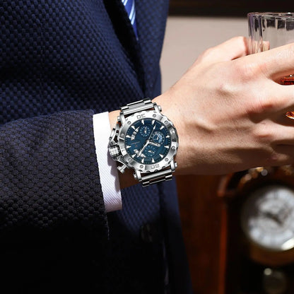 POEDAGAR Luxury Men's Watch Calendar Luminous Waterproof Man Clock Chronograph Stainless Steel Quartz Watches For Men Reloj Gift