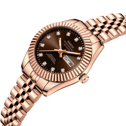 NIBOSI Fashion Women Watches Top Brand Luxury Diamond Ladies Quartz Watches Business Week Display Female Clock Wristwatch Reloj
