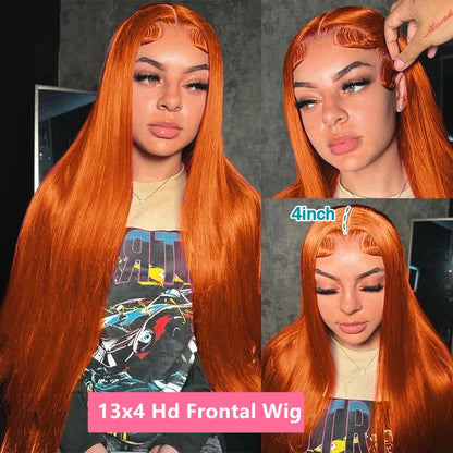 Deep Wave Ginger Orange Lace Front Curly Human Hair Wig Water Wave 13x4 13x6 HD Lace Frontal Wig For Women Brazilian 200 Density