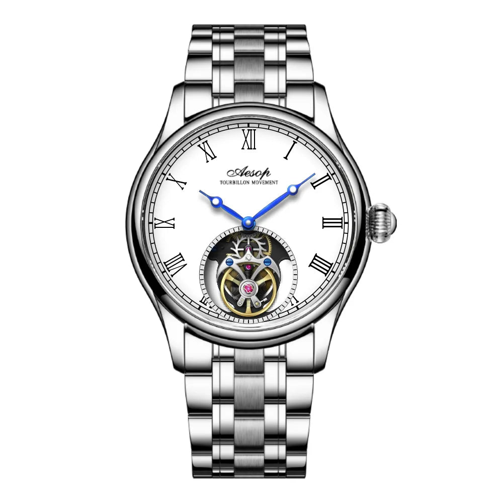 Aesop Real Flying Tourbillon Movement Mechanical Watches Luxury Watch for Men Skeleton Tourbillon Watch Sapphire Official Store