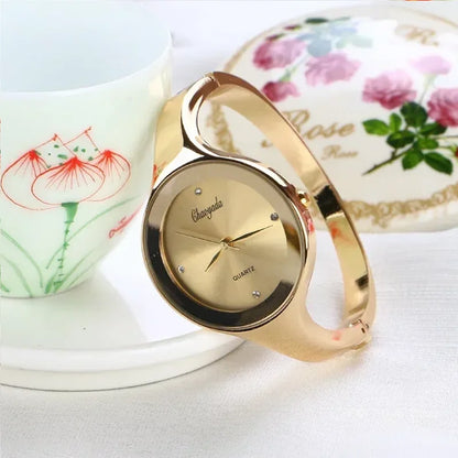 Minimalist Women Cuff Watch Fashion Casual Round Lady Women Bracelet Girls Watches Gold Stainless Steel Quartz Watch Reloj Mujer