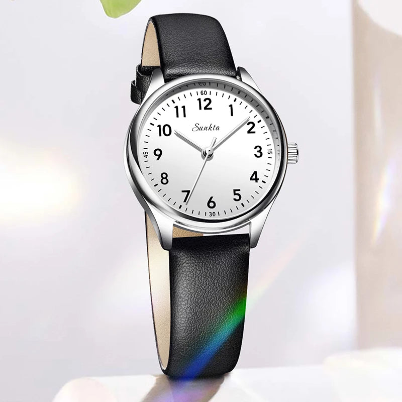 SUNKTA new fashion luxury women's quartz watches elegant leather Watches for Women waterproof simple ladies watches reloj+BOX