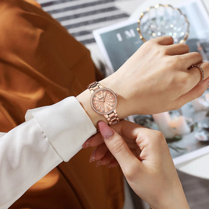 CURREN Luxury Watch Women Ring Necklace Earrings Rhinestone Fashion Wristwatch Female Casual Ladies Watches Bracelet 5PCS Set