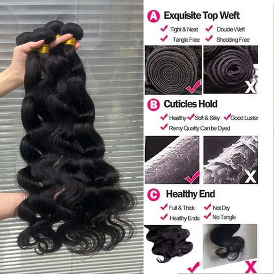100% Human Hair Body Wave Bundles Human Hair With Closure Brazilian Natural Black 3/4 Bundle Virgin Hair Raw Hair Extensions