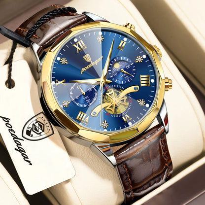 POEDAGAR Luxury Classic Men Clock Waterproof Luminous Chronograph Fashion Man Watch Leather Quartz Casual Business Men's Watches