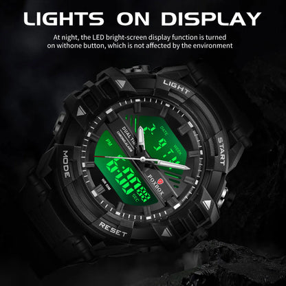 FOXBOX Outdoor Electronic Watch Fashion Casual Sports Silicone Dual Time Displsy Men's Watches 5Bar Waterproof Alarm Chronograph