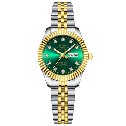 NIBOSI Fashion Women Watches Top Brand Luxury Diamond Ladies Quartz Watches Business Week Display Female Clock Wristwatch Reloj