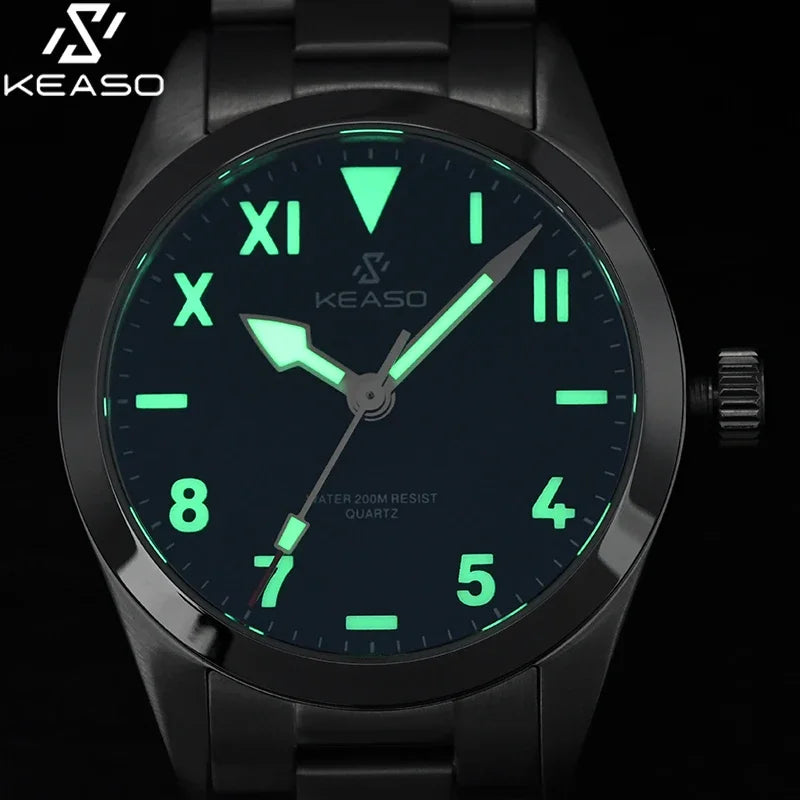 KEASO Top Men's Dive Watches MIYOTA 2035 Quartz Movement Sapphire C3 Luminous 200M Waterproof Sports 316L Solid Steel Watch