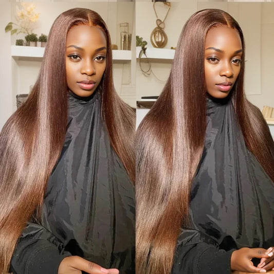 Chocolate Brown Bone Straight 13x4 13x6 Lace Frontal Human Hair Wigs Glueless Hd Full Lace Wig Brown Colored HD Closure Wig