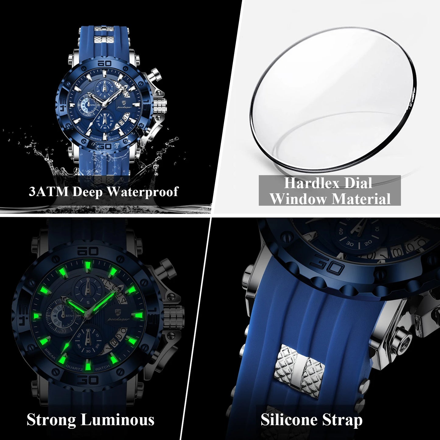 POEDAGAR Luxury Military Men Clock Luminous Waterproof Chronograph Date Men's Watch Silicone Quartz Sports Watches For Man Reloj
