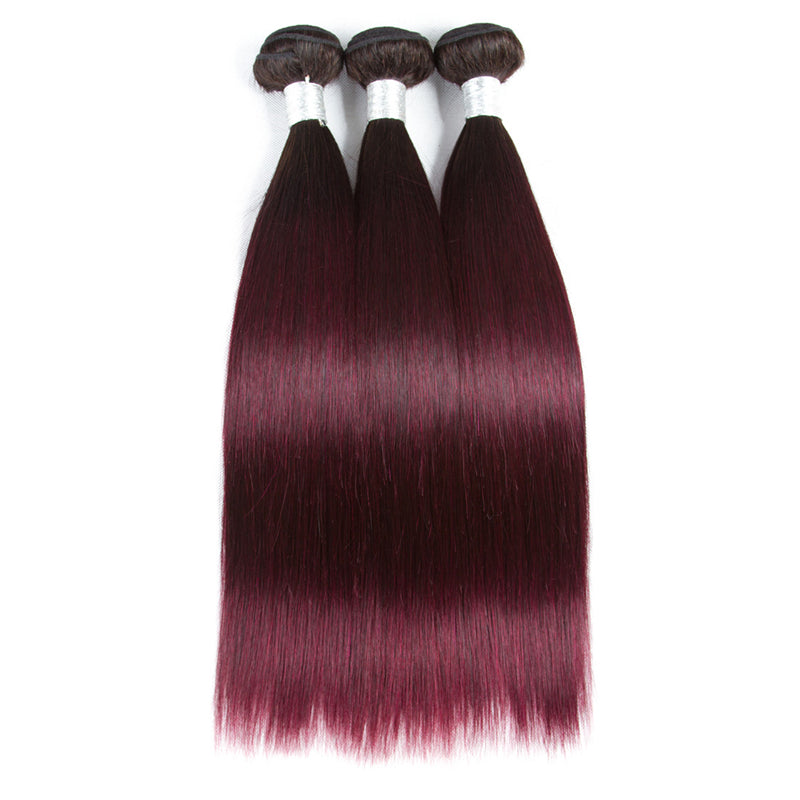 10A Grade #99j Straight Hair #1B/99J BUNDLES with 4x4 CLOSURES & FRONT