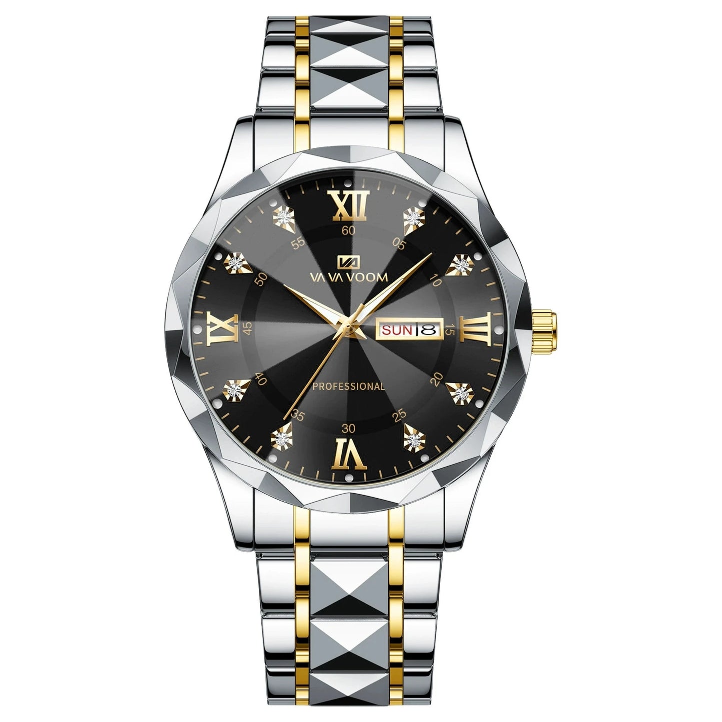 VA VA VOOM Hot Selling Original Blue Gold Quartz Watch Men Fashion High Quality Japanese Movement Gold Stainless Steel Fashion Clock Sports Gift Watch Men Rhombus Design Business Quartz Watch Men Fashion Gold Clock Sports Gift Watch for Men