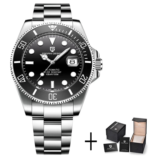 PAGANI DESIGN Luxury Men's Automatic Watch Sapphire Glass Diving Machinery Watch Men's Stainless Steel Business Watch Gift Box