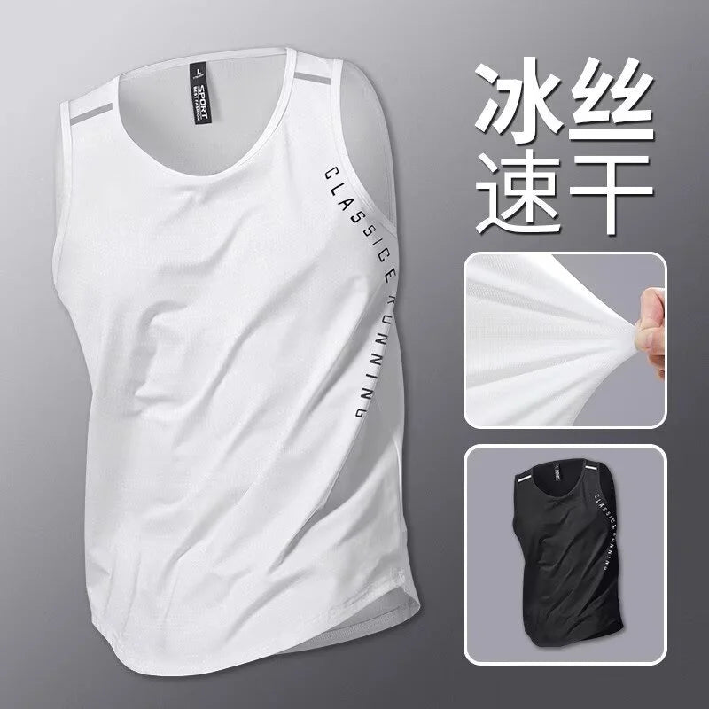 Sports vest men's fitness summer ice silk top running sleeveless quick drying clothes, camisole loose basketball training t-shir