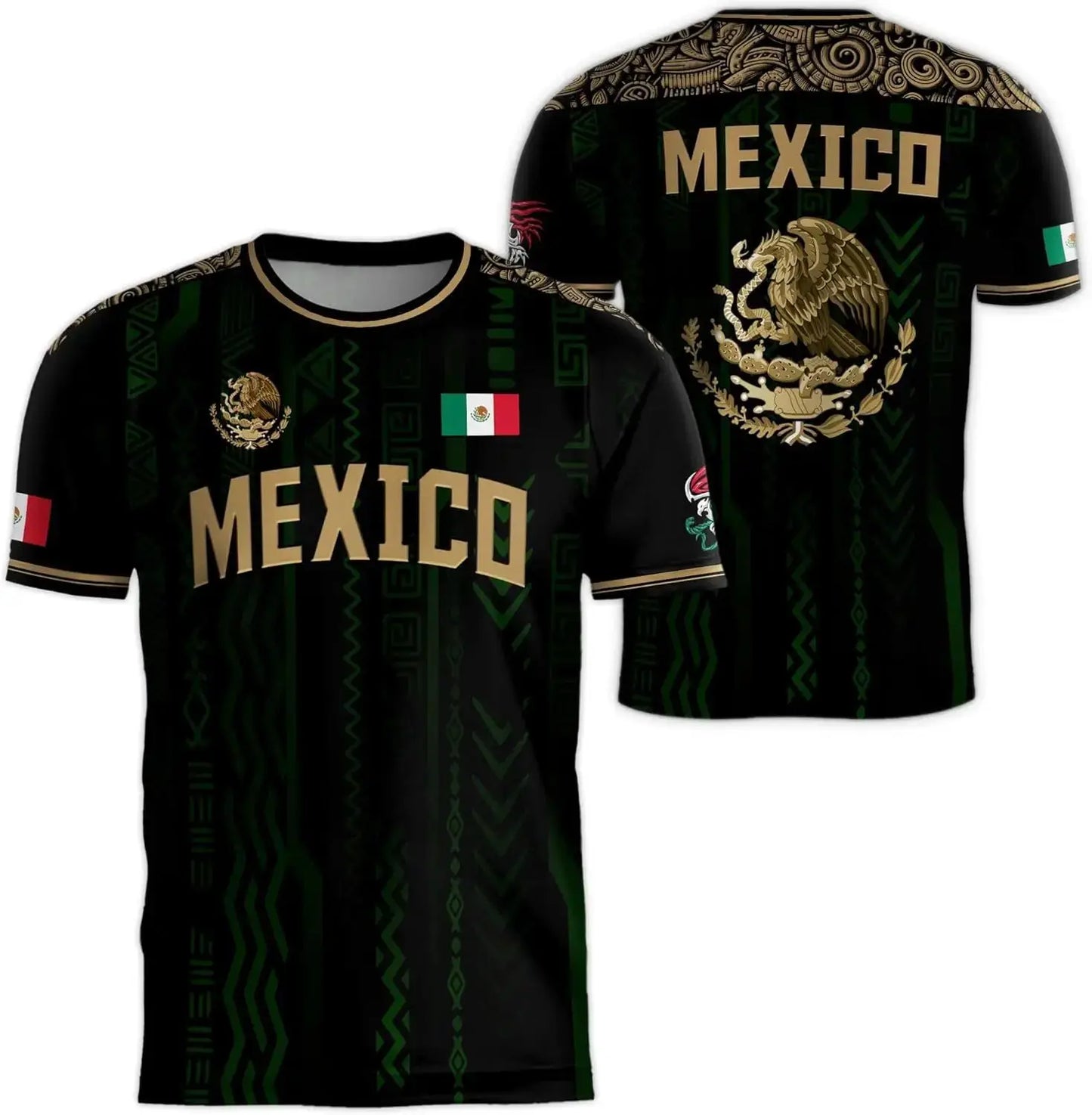 2026 Mexico National Flag Print T Shirt Men women 3D Eagle Pattern Short Sleeve Tees Outdoor Football Sports Clothes Casual Tops