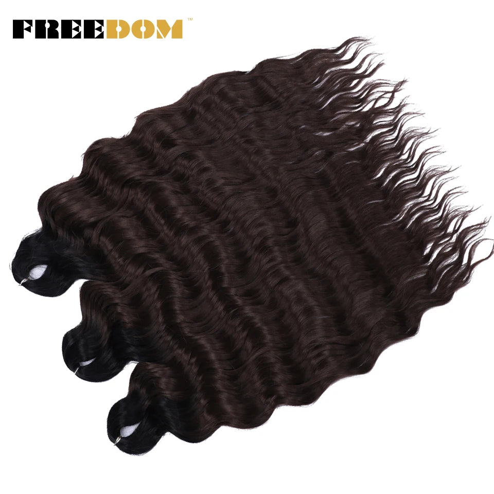 FREEDOM Synthetic Curly Braiding Hair Extensions 24 Inch/60 cm Long Deep Wavy Twist Crochet Braids Hair Ombre Brown Rainbow Hair