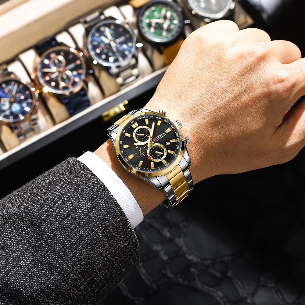 CURREN Casual Quartz Chrono Sport Watches Brands for Men Stainless Steel Bracelet Multifunction Dial 2023 Wristwatch with Date
