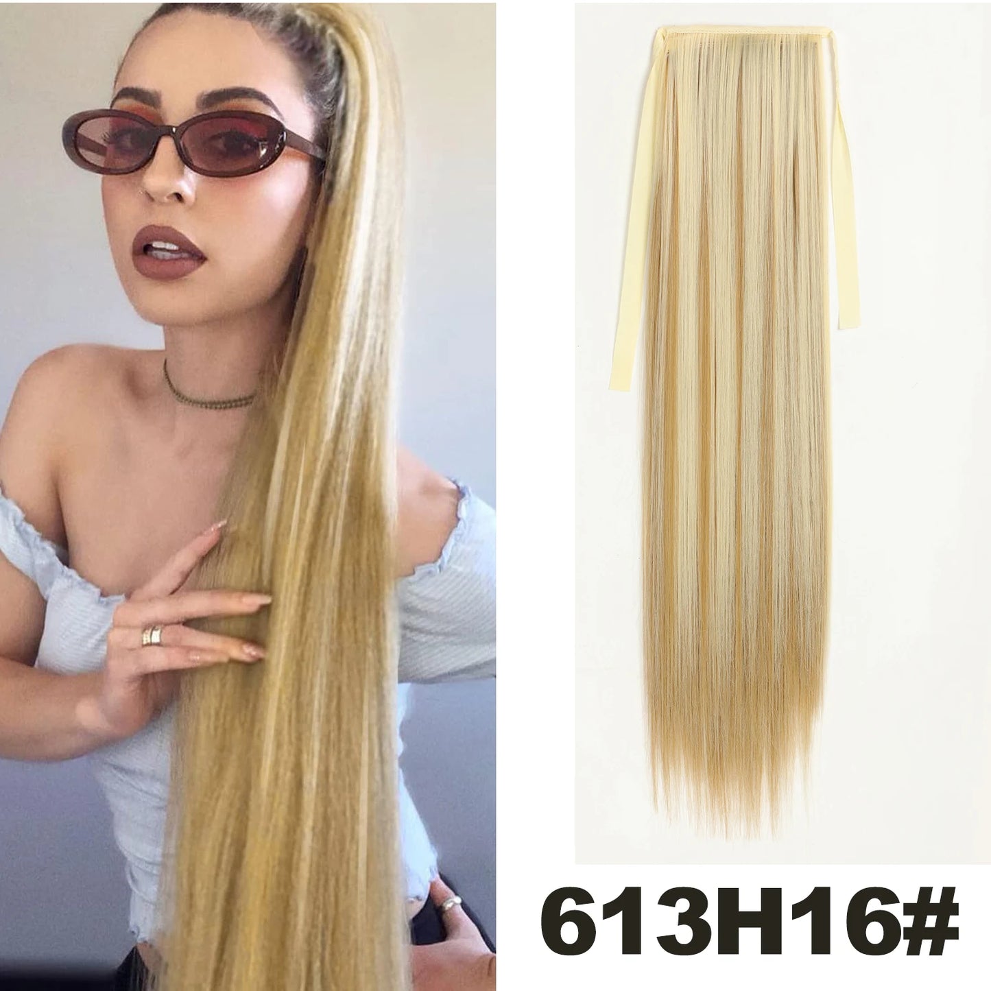 Straight Long Ponytail Extensions 22inch Natural Black Wrap Around Synthetic Hair Piece Pony Tail Hair Hairpieces for Women Girl