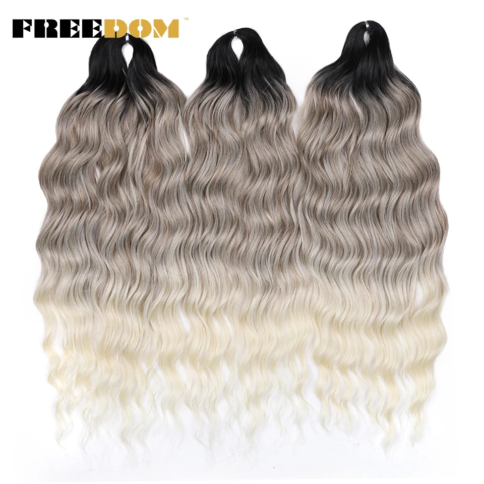 FREEDOM Synthetic Curly Braiding Hair Extensions 24 Inch/60 cm Long Deep Wavy Twist Crochet Braids Hair Ombre Brown Rainbow Hair